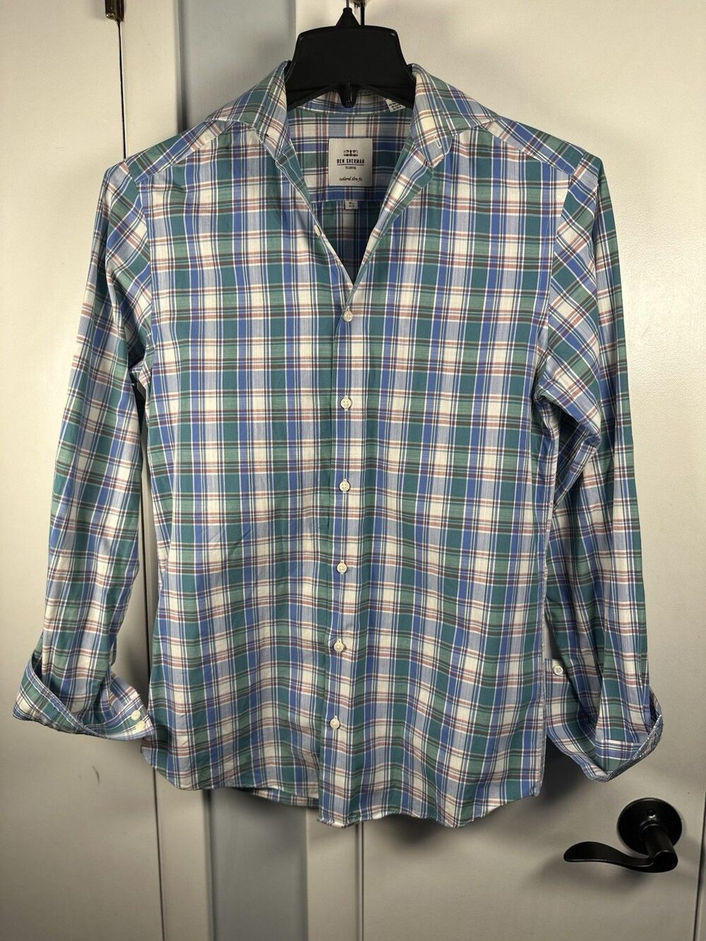 EUC Ben Sherman Blue Green Plaid Long Sleeve Shirt 14.5 32-33 Slim Fit XS